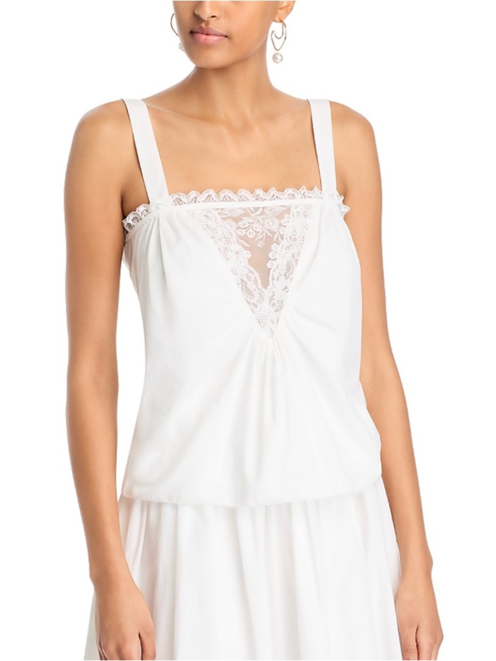 Aqua White Lace Trim Tank Top